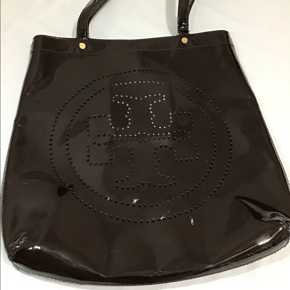 Tory Burch Brown Patent Leather Oversized Tote Bag